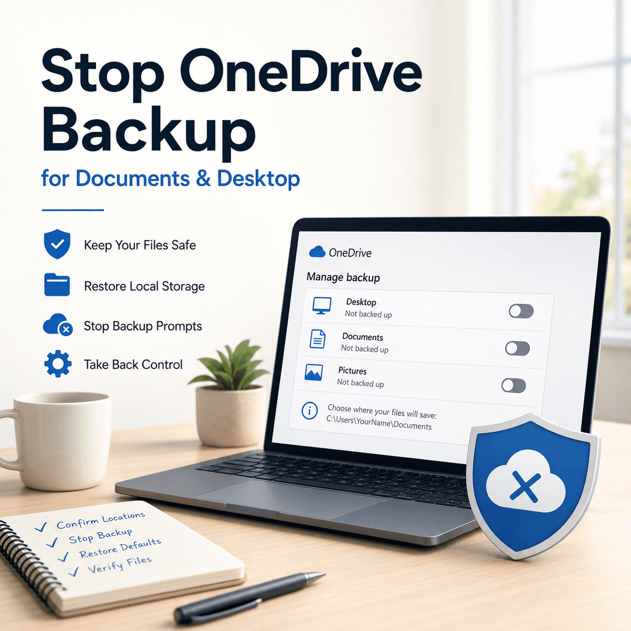 Stop OneDrive Backup (Desktop/Documents)—No Data Loss